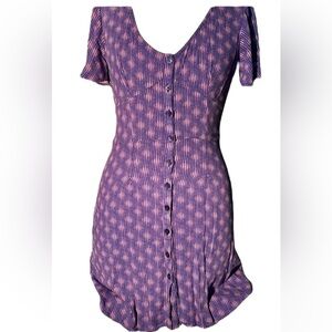 Purple Pink Print Flutter Short Sleeve Button Down Mini Dress XS BP- Nordstrom‌